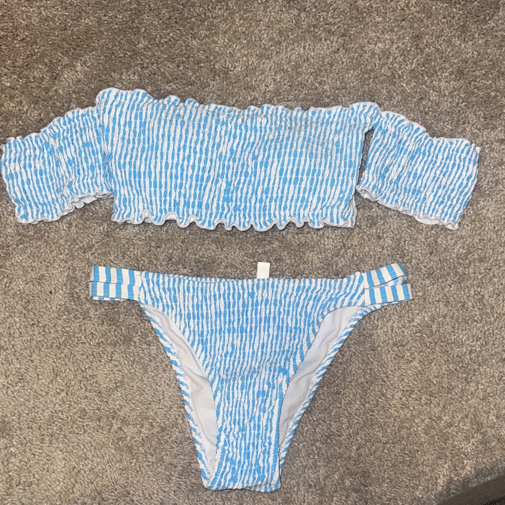 Blue and White Striped Bikini Set
